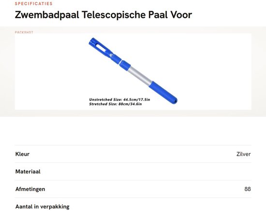 Uitschuifbare Telescoopstang voor Zwembadreiniging - Netten, Bodemzuigers en Borstels van Merkloos	 — afbeelding 2