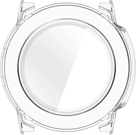 Transparante smartwatch beschermhoes met uitsparingen voor knoppen.