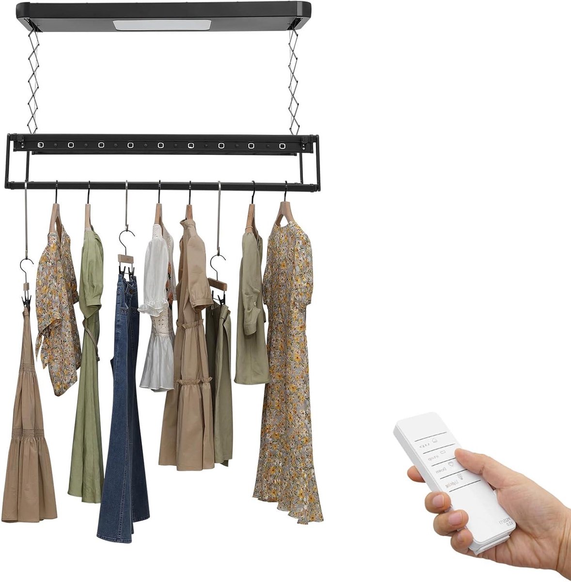 Elektrisch Wasrek Droogrek Ophangsysteem Kleding Drogen Afstandsbediening Inclusief 129 cm Zwart