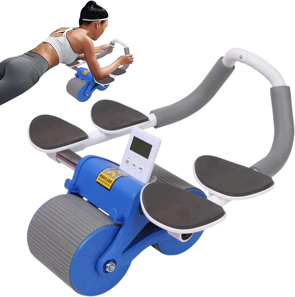 Fitnesswiel met Timer - Buikroller Trainingsapparaat - Core Training - Intelligent Remmen - 1.44 kg - Blauw