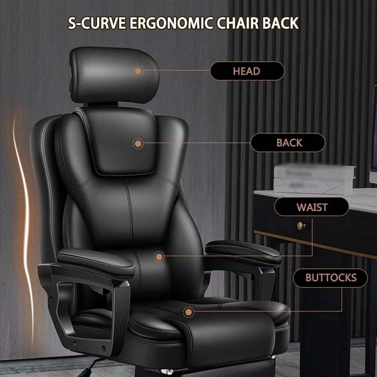 Ergonomische Bureaustoel met Voetsteun en Hoofdsteun - Verstelbare Gaming Stoel - Directiestoel met Kantelfunctie, 360° Draaibaar, PU Leer, Belastbaar tot 150 kg - Grijs - Mobili Bella