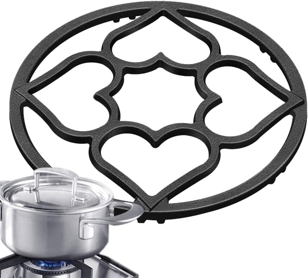 Wokbrander Ring Kookplaat Accessoire Stabiel Koken Hartvormig Ontwerp 19 cm Diameter Zwart