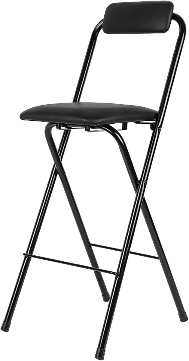Opvouwbare Barkruk - Klapkruk Hoge Kruk - Ruimte Besparen - Met Rugleuning - 70cm Zithoogte - Zwart