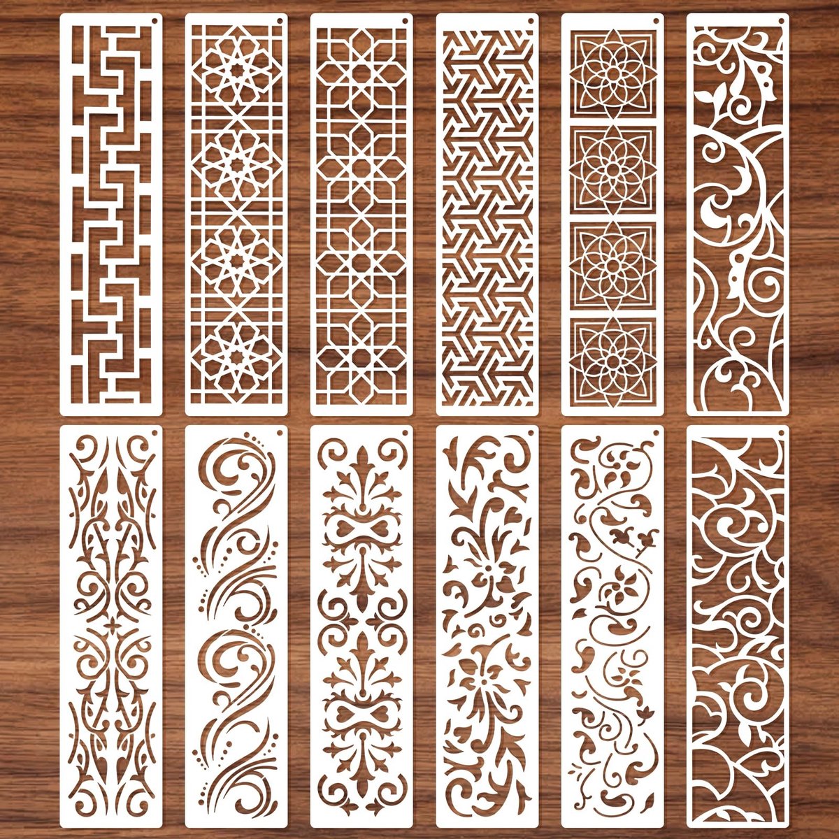 Dailygoods- Sjablonen 12 stuks - Herbruikbare Mandala/Sjablonen - Geometrische Textuur/Sjablonen - Voor Hout/Muren/Canvas - Duurzaam PET-Materiaal - Creatieve Doe-Het-Zelf Projecten - Stencils
