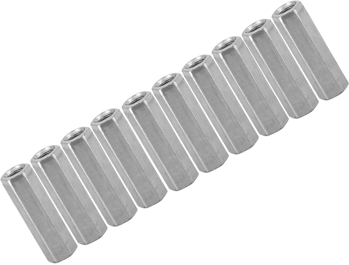 Dailygoods- Bevestigingsmiddelen M8 - Zeskantmoeren - Verzinkt Koolstofstaal - Hoge Sterkte - Afstandhouder - 10 Stuks - Moeren
