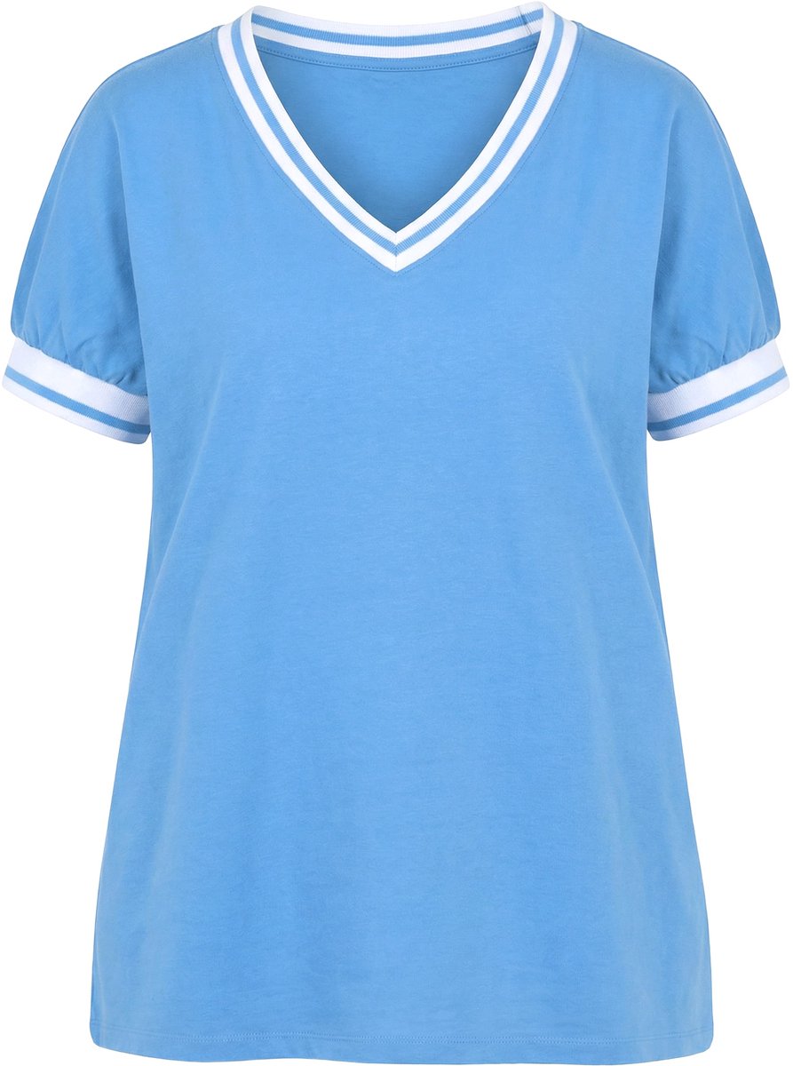 Angel of Style - Dames - Trui oversized V-hals gestreepte manchetten - Licht korenbloem - Maat 42
