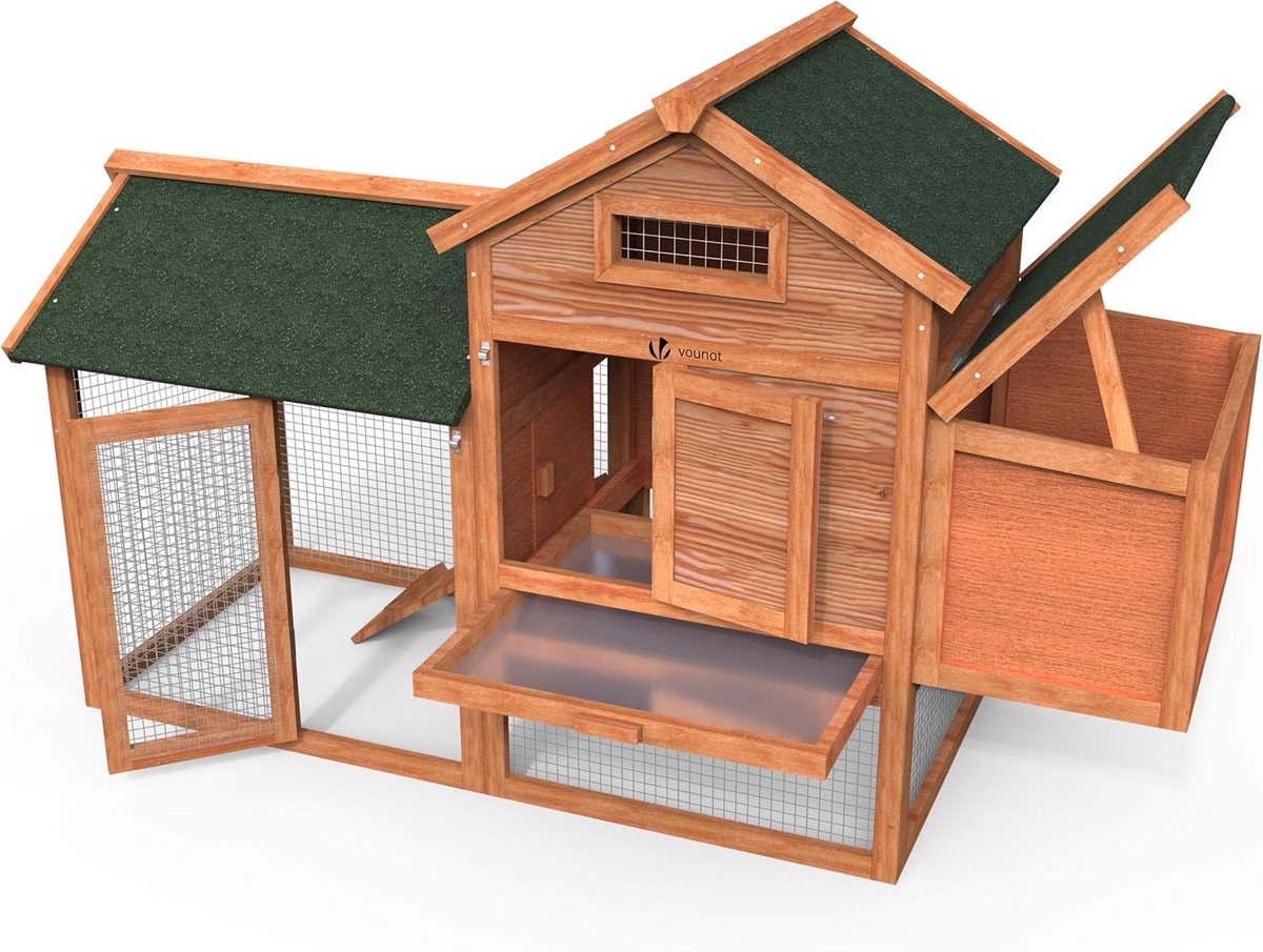 Kippenhok met ren - Volliere hout - Kleine dieren houden - Nestkast buitenom bereikbaar