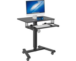 BONTEC Mobile Desk with 4 Wheels, Height Adjustable Workstation, 65x45cm Laptop Table with Keyboard Shelf, Ergonomic Standing Table for Living Room and Bedroom
