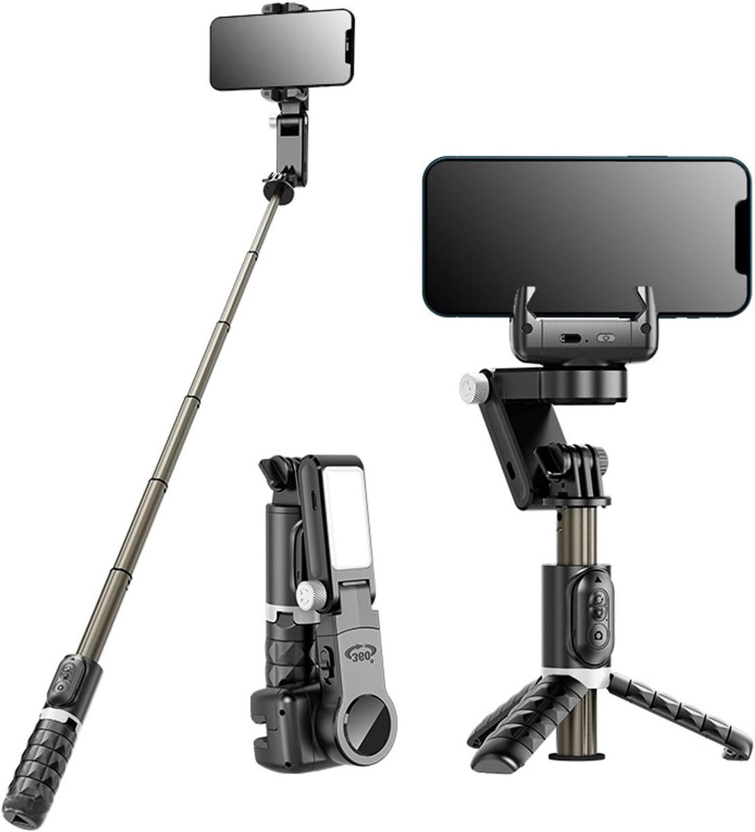 Smartphone Gimbal-stabilisator, Q18 Bluetooth-handheld-telefoon-gimbal met Uitschuifbaar Selfie Stick-statief, Gezichtstracking Draadloze Afstandsbediening