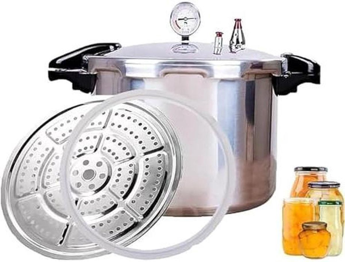 Druk Canner Fornuis - Snelkookpan Inblikken - Voedsel Bewaren - Veiligheidskleppen Manometer - 15/22 Liter - Zilver
