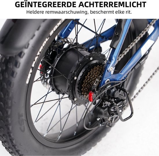 TTGO F7 Elektrische Fiets - 20 Inch Banden - 250W Motor - 48V15Ah Accu - Max Snelheid 25km/u - Max Bereik 100-120 km - Shimano 7 Versnellingen - Blauw — afbeelding 5