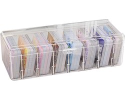 Transparante kaartdoos 25 x 10 x 7,5 cm met verstelbare verdelers voor het opbergen van 700 flashcards, visitekaartjes en notities