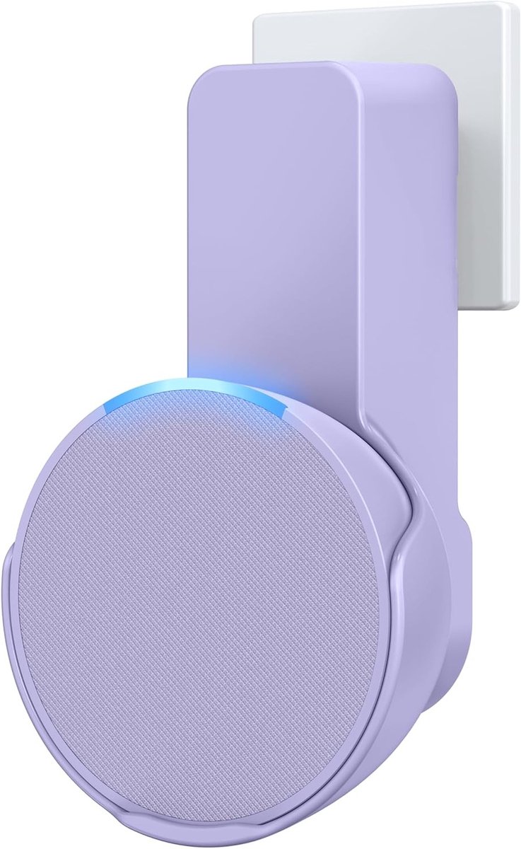 Ruimtebesparende Wandhouder met Geïntegreerd Kabelbeheer voor Echo PoP en Google Nest Speaker - Eenvoudige Installatie zonder Boren, Paars