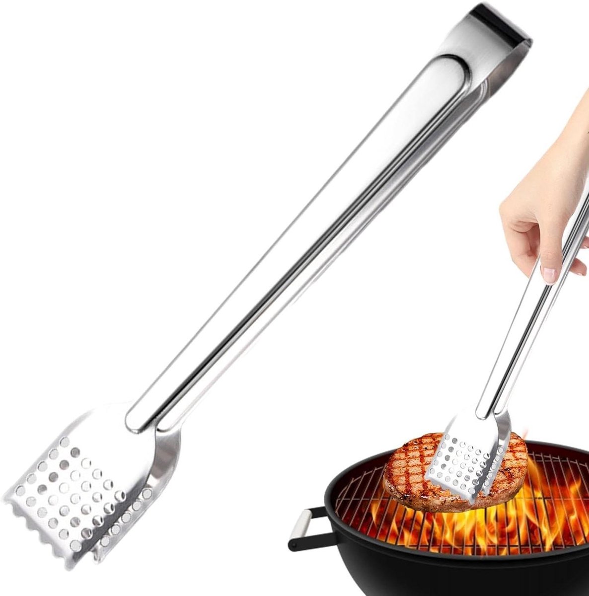 Keukentang - Serveren tang - Eten bereiden - Geschulpte greep - 22 cm - Zilverkleurig