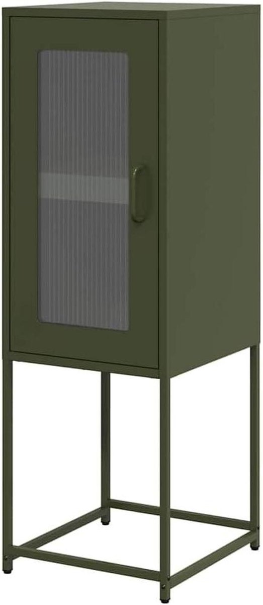 Dressoir - Opbergkast - Woonkamer Organiseren - Stevig Stalen Frame - 36x39x107 cm - Olijfgroen
