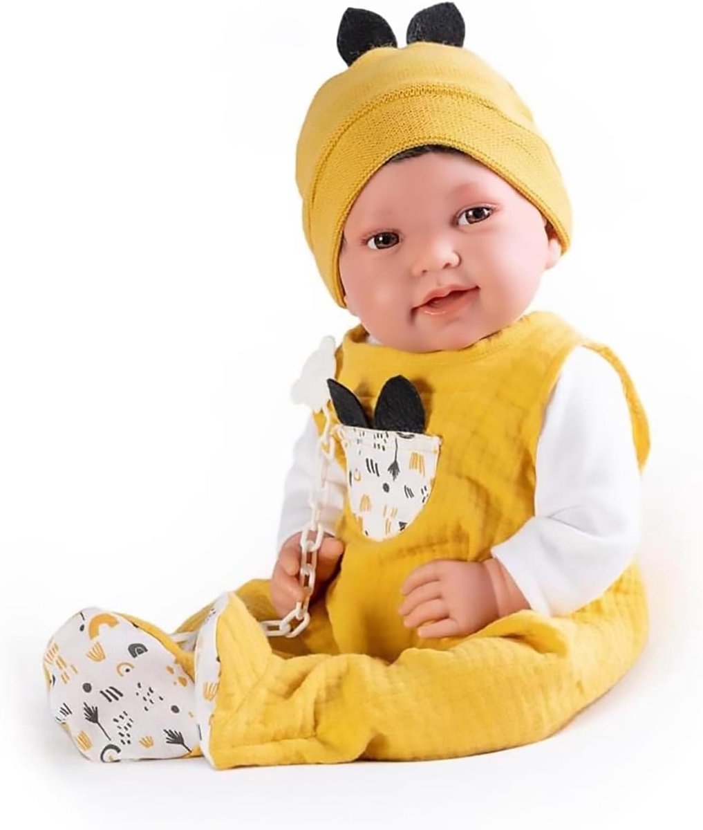 Babypop - Realistische pop - Spelen en knuffelen - Stoffen lichaam - 42 cm - Meerkleurig