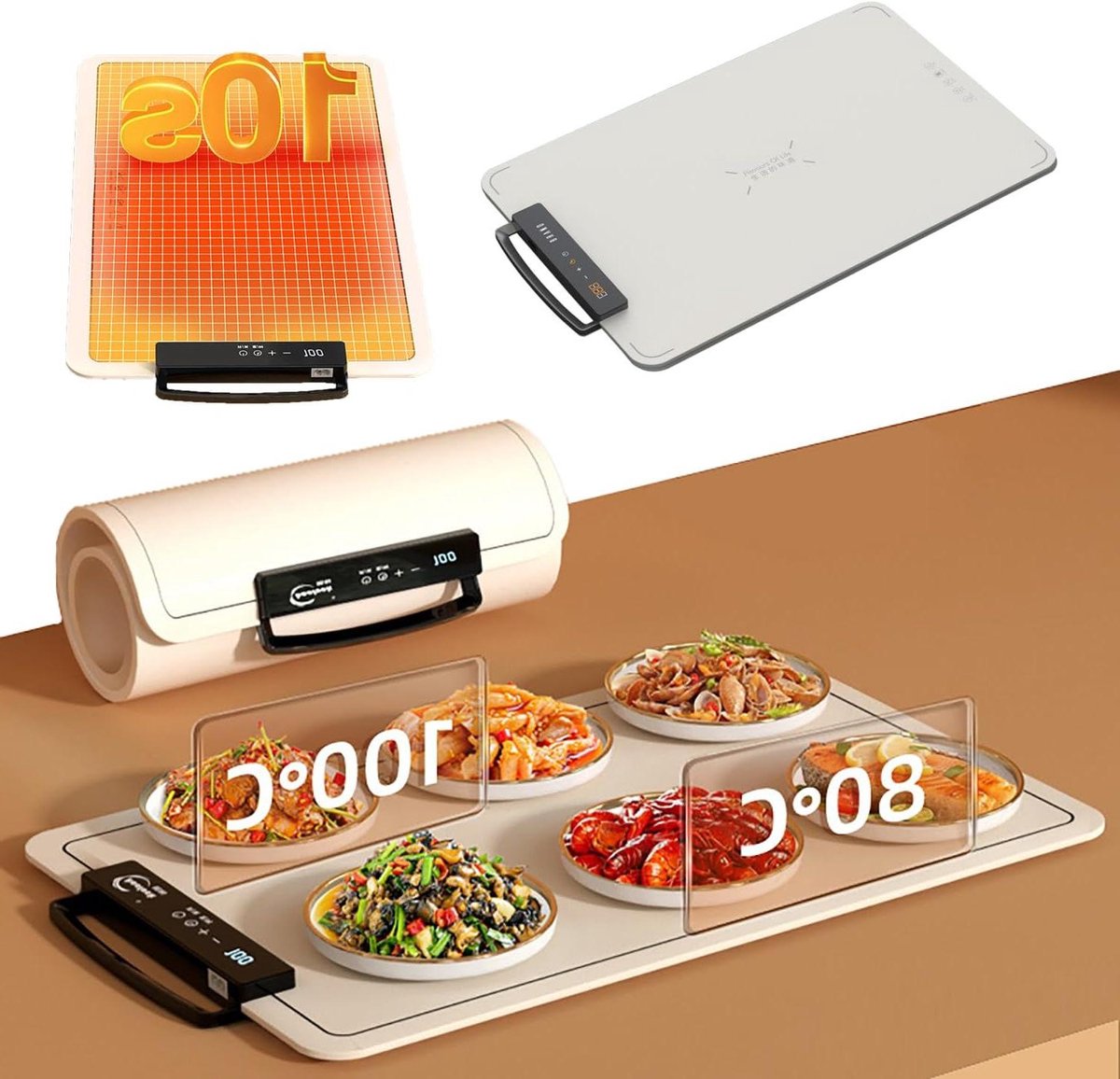 Elektrische Warmhoudplaat - Voedselverwarmer - Eten Warm Houden - Opvouwbaar Ontwerp - 60 x 38 cm - Wit