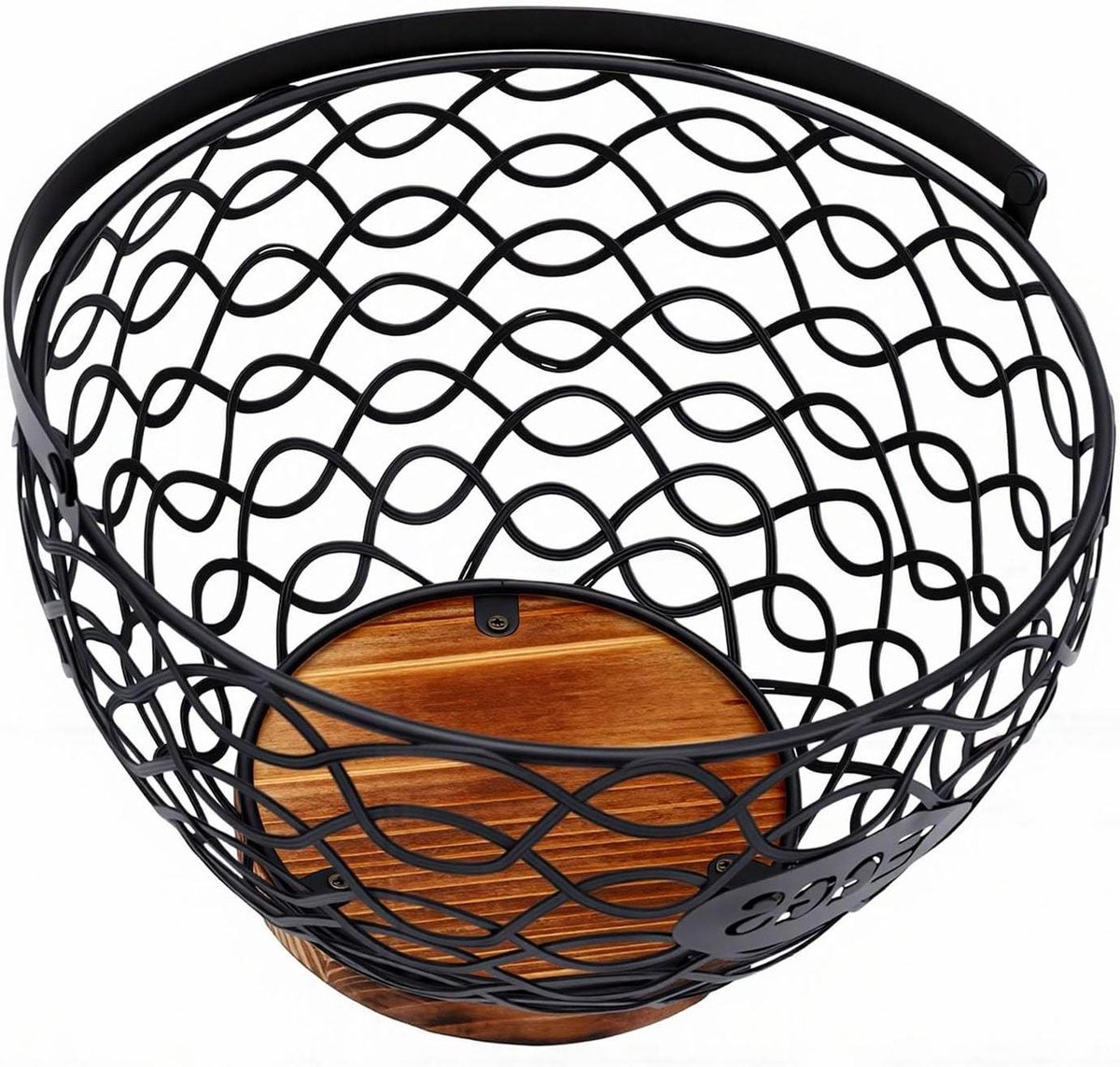 Eieropslag Mand - Keukenmand - Eieren Verzamelen - Met Houten Basis - 21 cm Diep - Zwart