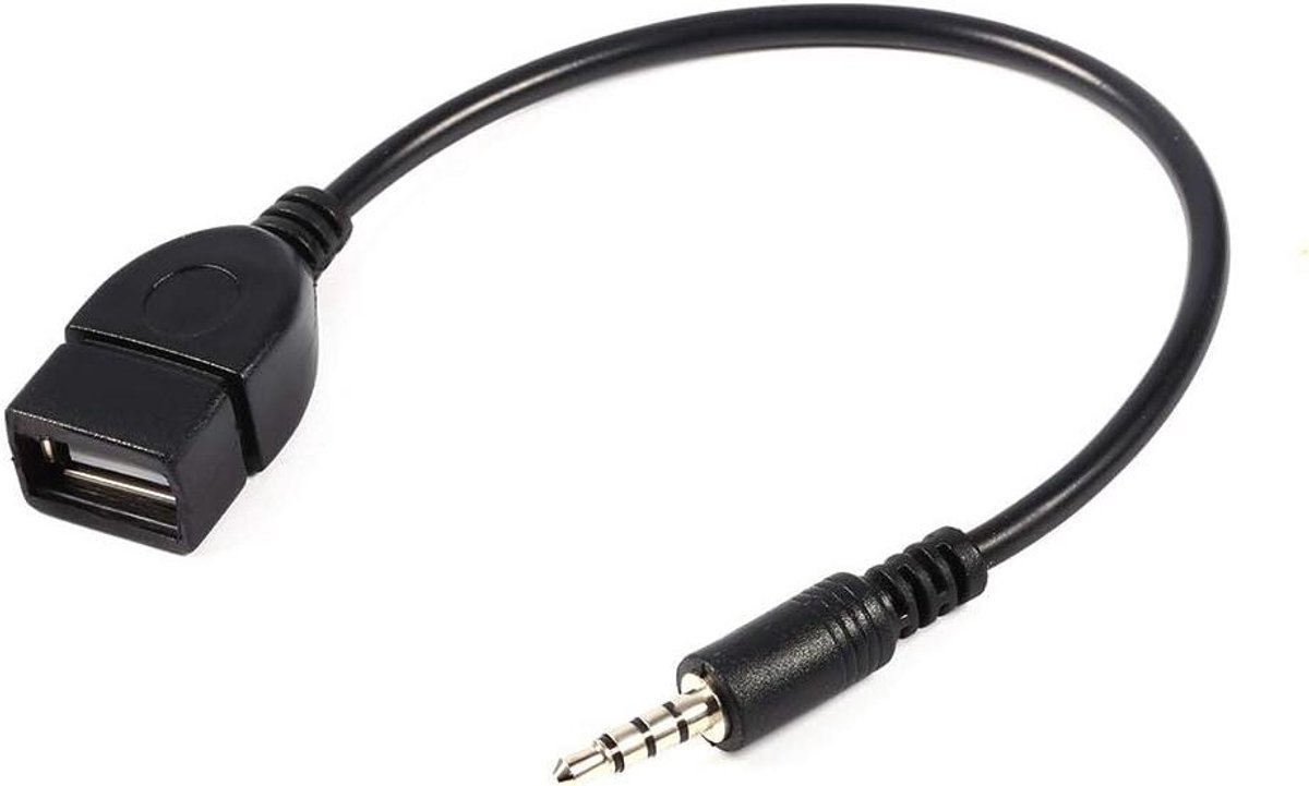 Audio Video Kabel - Adapter Converter - Muziek Afspelen - 3.5mm naar USB - 20 cm Lengte - Zwart