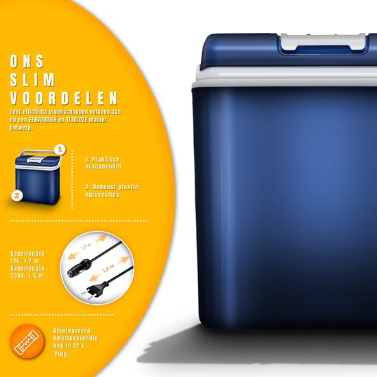 AHD® Koelbox Elektrisch - Compressor Koelbox - Elektrische Koelbox 12 en 230 Volt - Blauw - 35cm x 40cm x 42cm van Ahd — afbeelding 2
