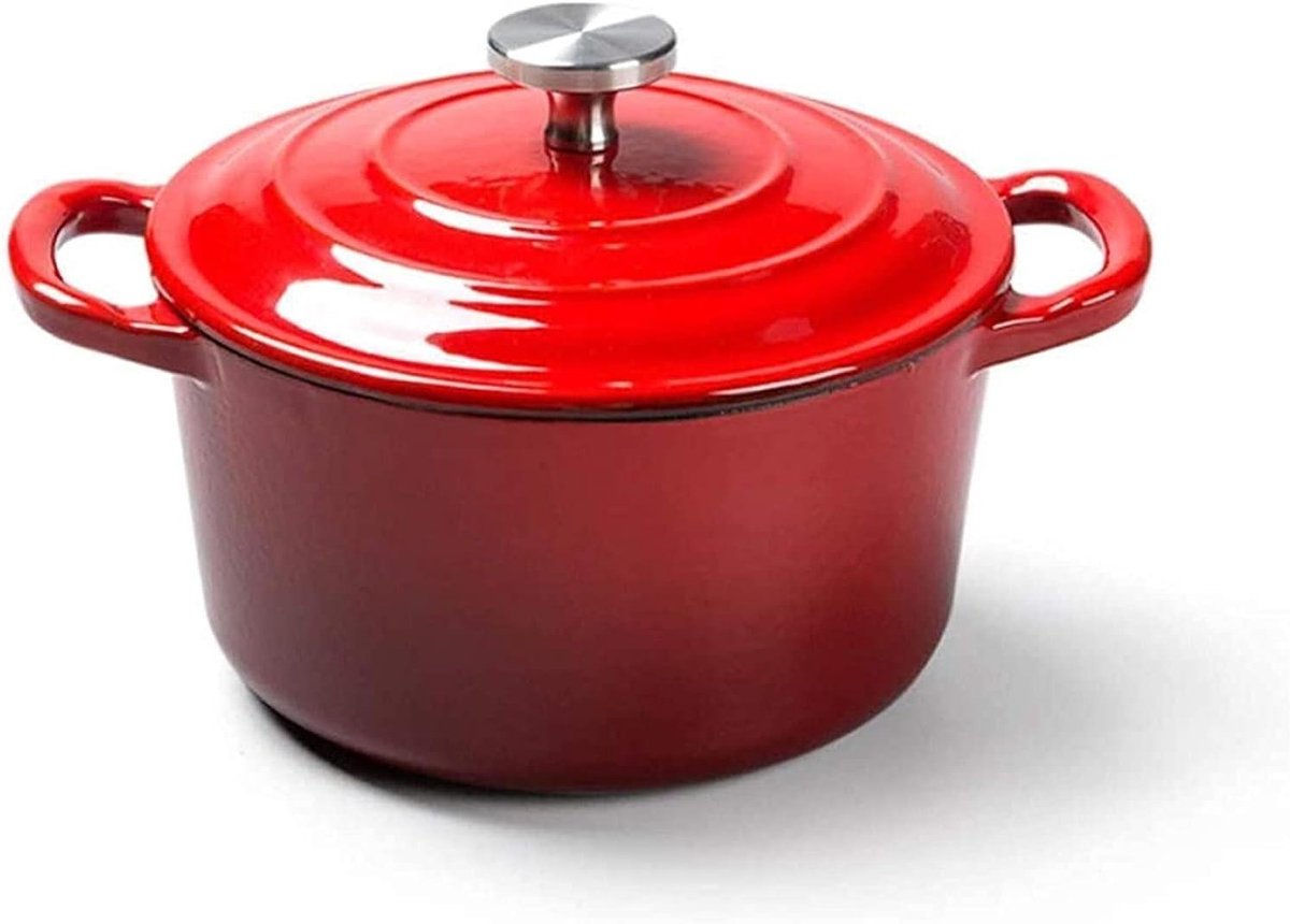 Emaille Soeppan - Braadpan Kookpan - Langzaam Koken - Regendruppel Effect Deksel - 12 L - Rood