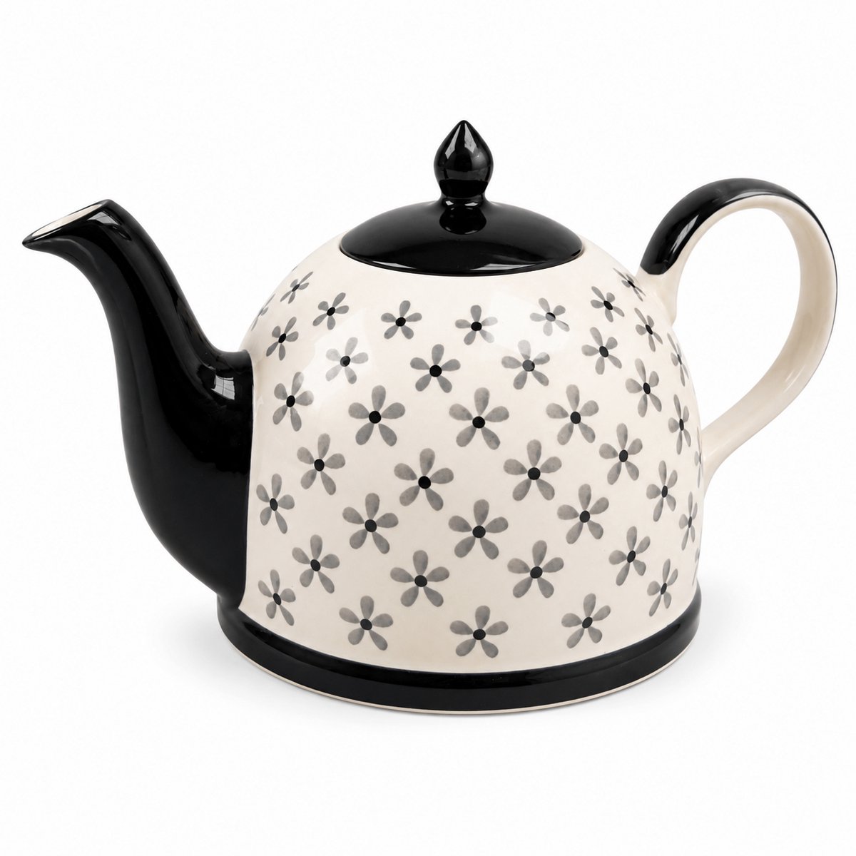 Theepot Flor Negra 1900 ml – handgeschilderde keramieken theepot met zwart bloemenmotief