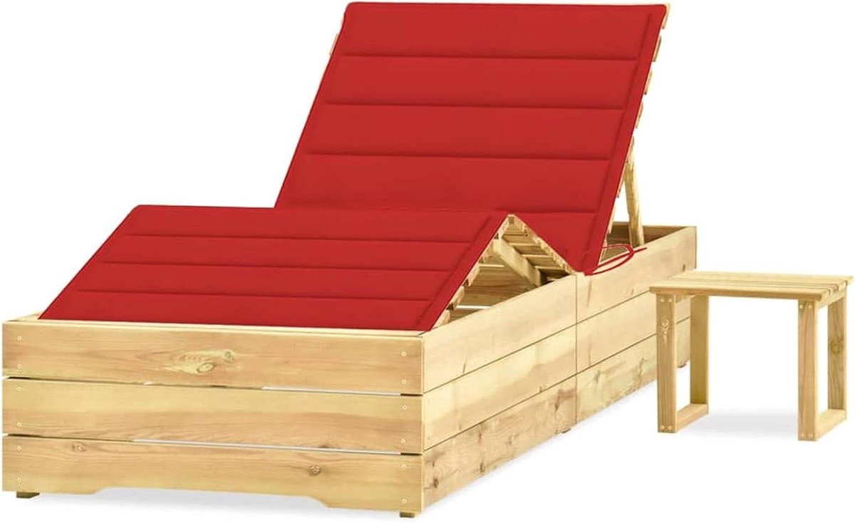 Houten Ligstoel - Relaxstoel Tuinstoel - Buiten Ontspannen - Verstelbare Rugleuning - 198 cm - Rood