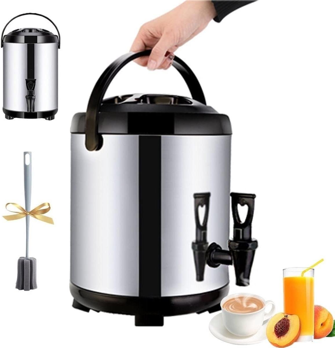 Rvs Waterdispenser - Thermoskan Drankdispenser - Warme Dranken Serveren - Dubbel Geïsoleerd - 10 Liter - Zwart