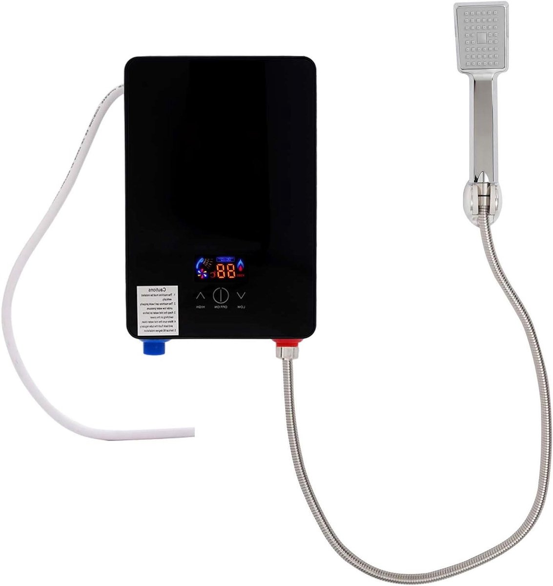 Doorstroomboiler met Douchekop - Elektrische Boiler Doucheset - Direct Warm Water - Compact Wandmodel - 18 x 27 cm - Zwart