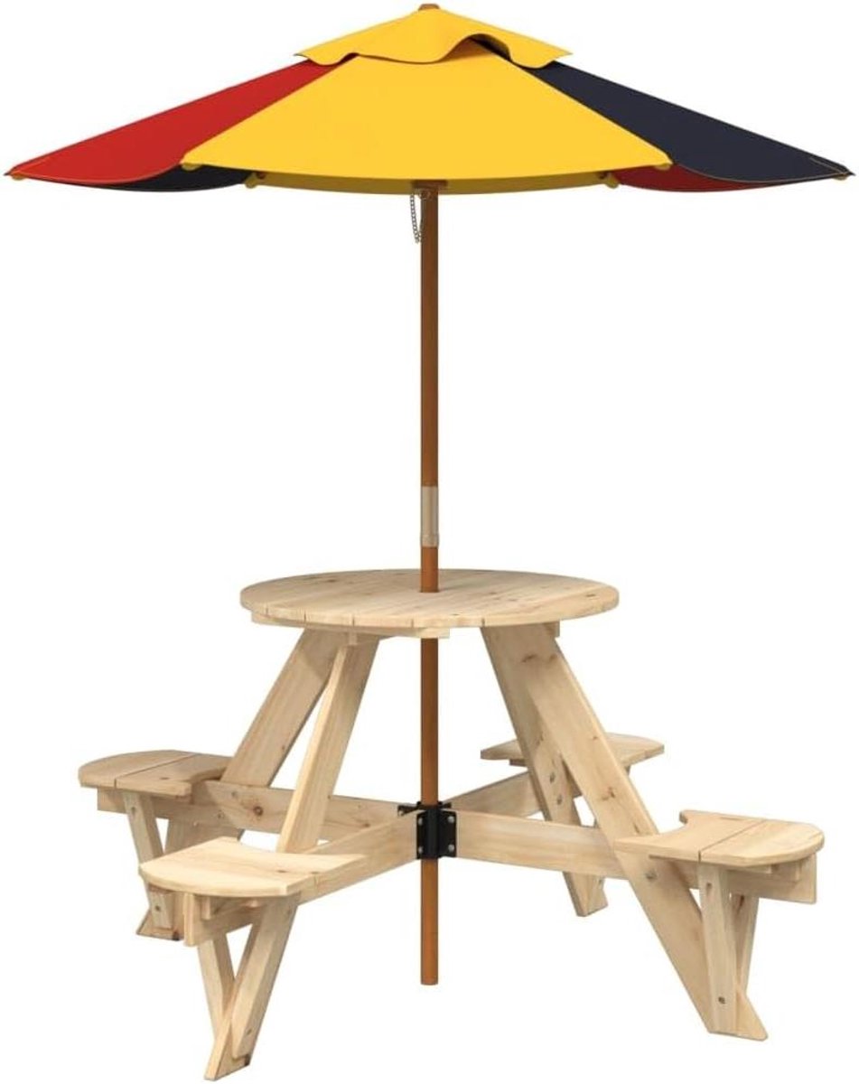 Picknicktafel Parasol - Buiten Tafel - Gezellig Buiten Zitten - Geïntegreerde Parasol - 120 x 57 cm - Bruin Meerkleurig