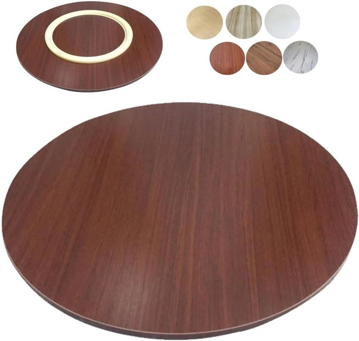 Draaiplateau Hout - Serveerschaal Lazy Susan - Eettafel Delen - Stille Basis - 100cm - Mahogany