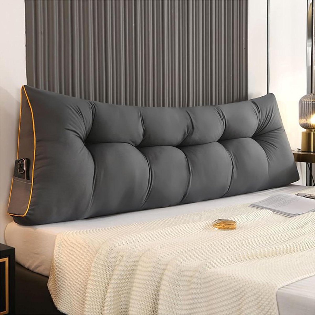 Driehoekig Leeskussen - Wigkussen Rugsteun - Comfortabel Ontspannen - Dubbele Versterking - 60cm*50*15cm - Camel