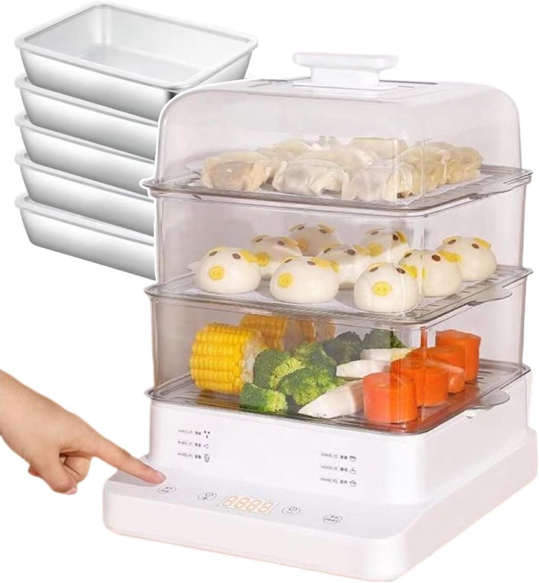 Elektrische Stoomkoker - Stoomapparaat Voedsel - Gezond Koken - 3 Lagen - 22 Liter - Wit