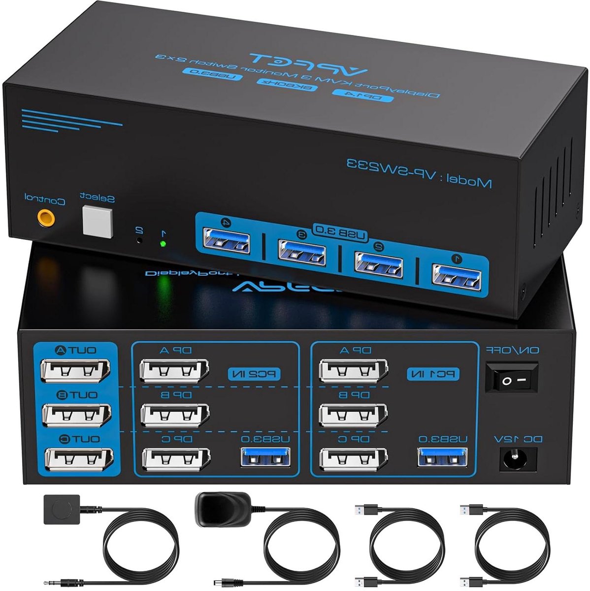 KVM Switch 2 PC 3 Monitors - Displayport Switcher - Productiviteit Verhogend - 8K60Hz Ultra HD Beeldkwaliteit