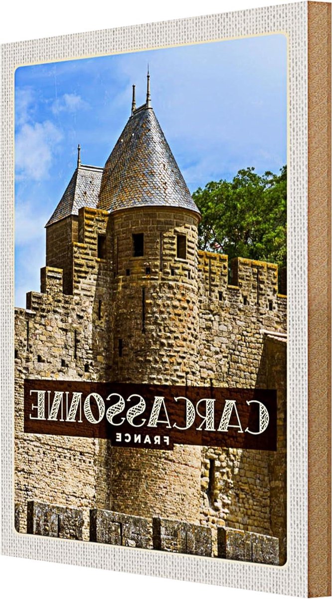 Houten Bord Carcassonne - Frans Kasteel - Wanddecoratie - UV-Druk Proces - 30x40 cm - Meerkleurig
