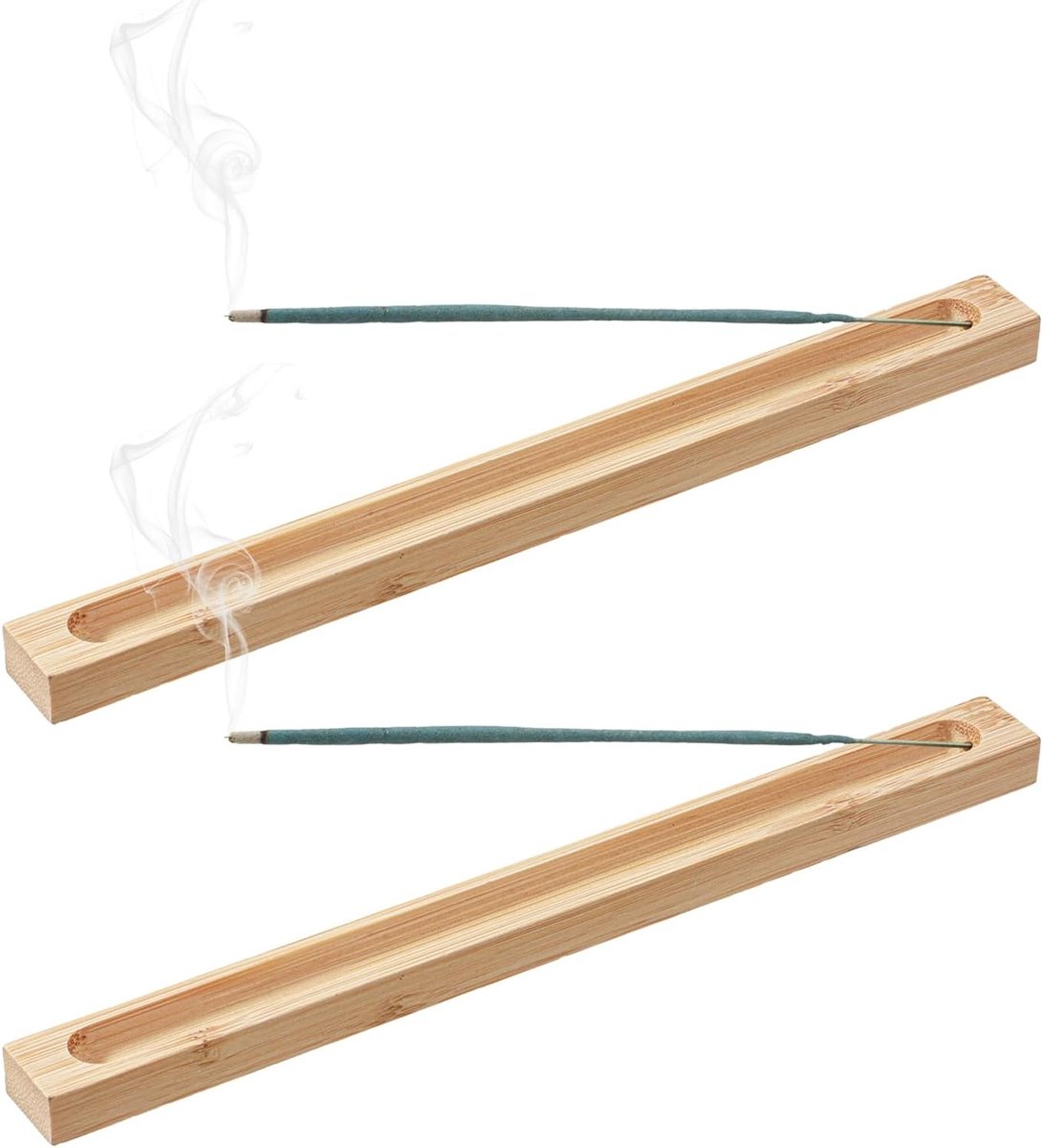 Natuurlijke bamboe wierookhouder set van 2 - Wierookstokjes houder met opvangbak voor meditatie, yoga en interieurdecoratie