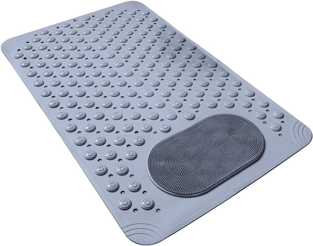 Douchemat Antislip - Badmat Voetreiniger - Veilig Douchen - Met Zuignappen - 37 x 69 cm - Grijs