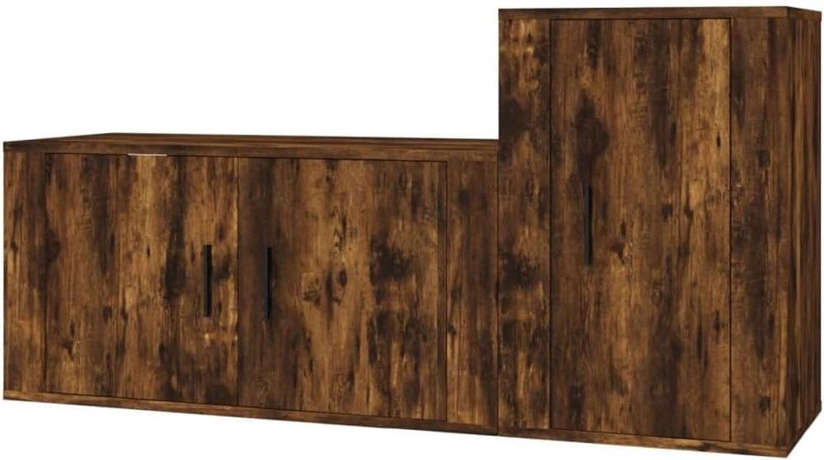TV Meubel Set - TV Kast Set - Media Opbergen - Wandmontage Mogelijk - 2 stuks - Gerookt Eiken