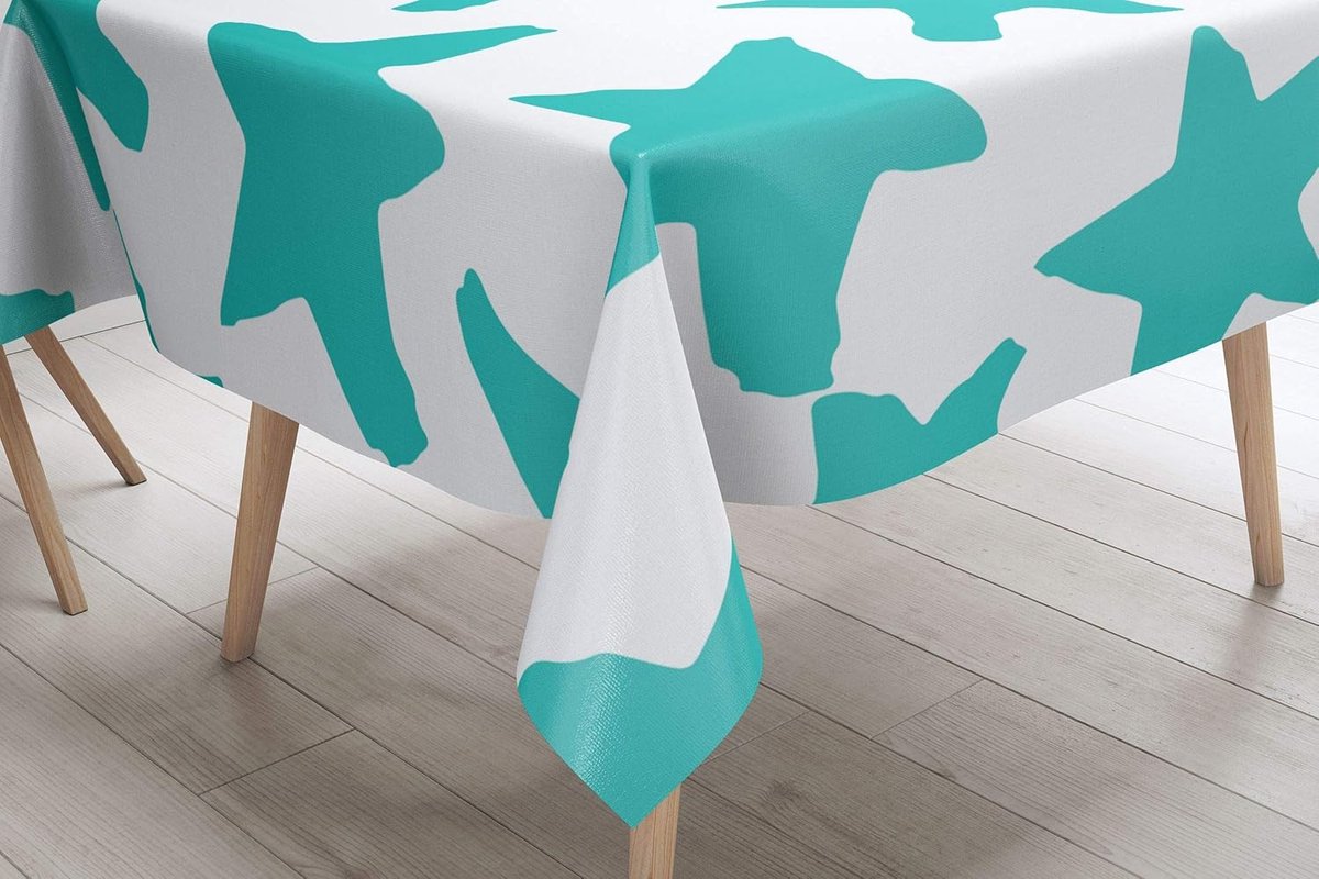 Tafelkleed - Tafellaken - Bescherming Tafel - Waterdicht - 140x140 Cm - Turkoois wit