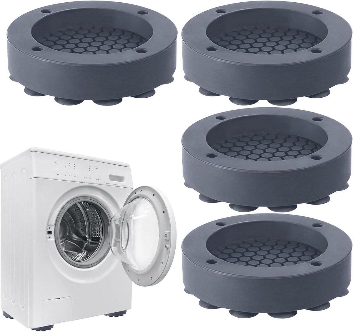 Wasmachine Dempers - Trillingsdempers - Stil Was Draaien - 19 Zuignappen - 4 stuks - Zwart