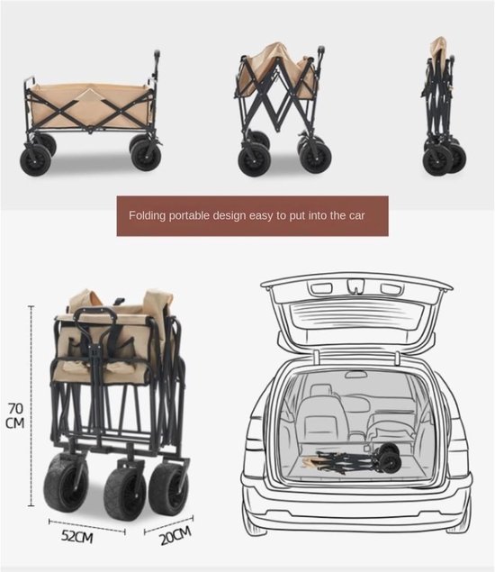 Bolderkar Tuinwagen - Transportkar Outdoor - Vervoeren van spullen - Opvouwbaar ontwerp - Grote capaciteit - Zwart van Bolderkar — afbeelding 3