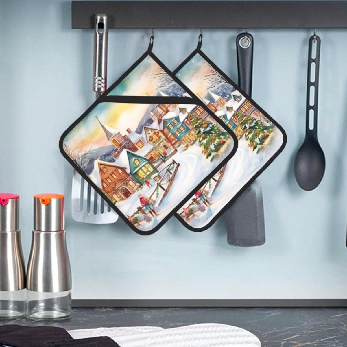 Pannenlappen Set - Keukenonderzetters - Veilig Koken - Met Handige Zak - 20x20 cm - Zwart