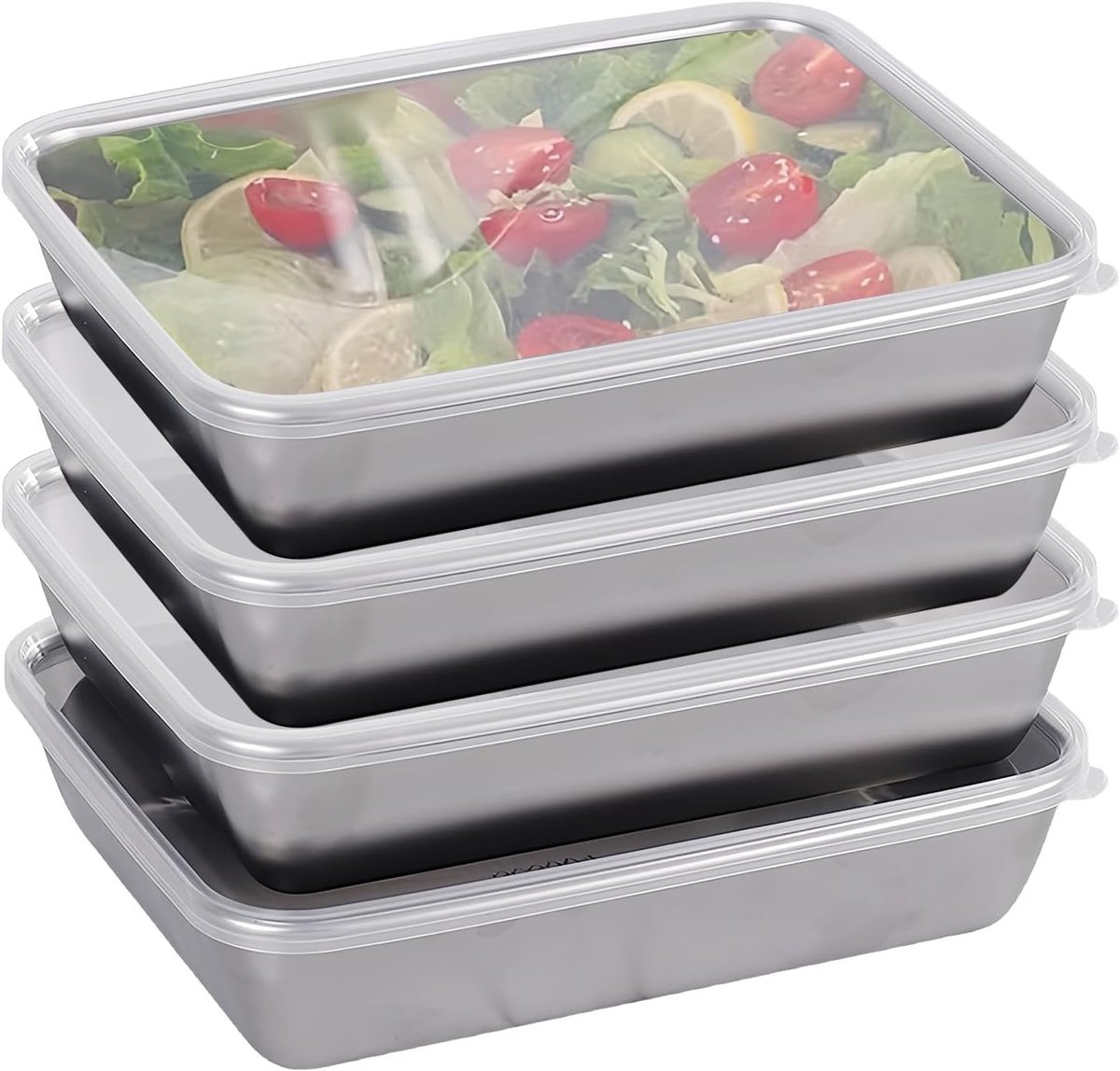 Opslagdozen 25.5 x 20 x 5.5 cm, Stapelbare Dozen met Transparante Deksel, Koelkast Organizer voor Vlees, Kaas en Groenten, Set van 4
