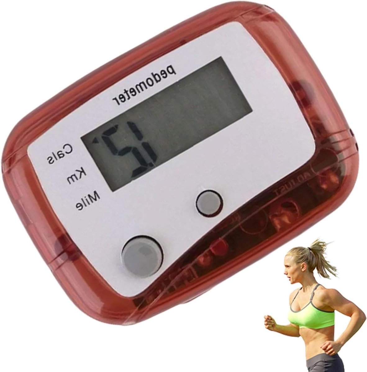 Stappenteller - Digitale teller - Activiteit monitoren - Snelle opstart - 4.7x3.5 cm - Rood