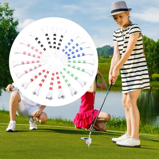Golf Tees - Trainingsbalhouders - Golf Swing Oefenen - Kleurrijk gestreept design - 20 stuks 70 mm - Gemengde kleuren van GOLF — afbeelding 4