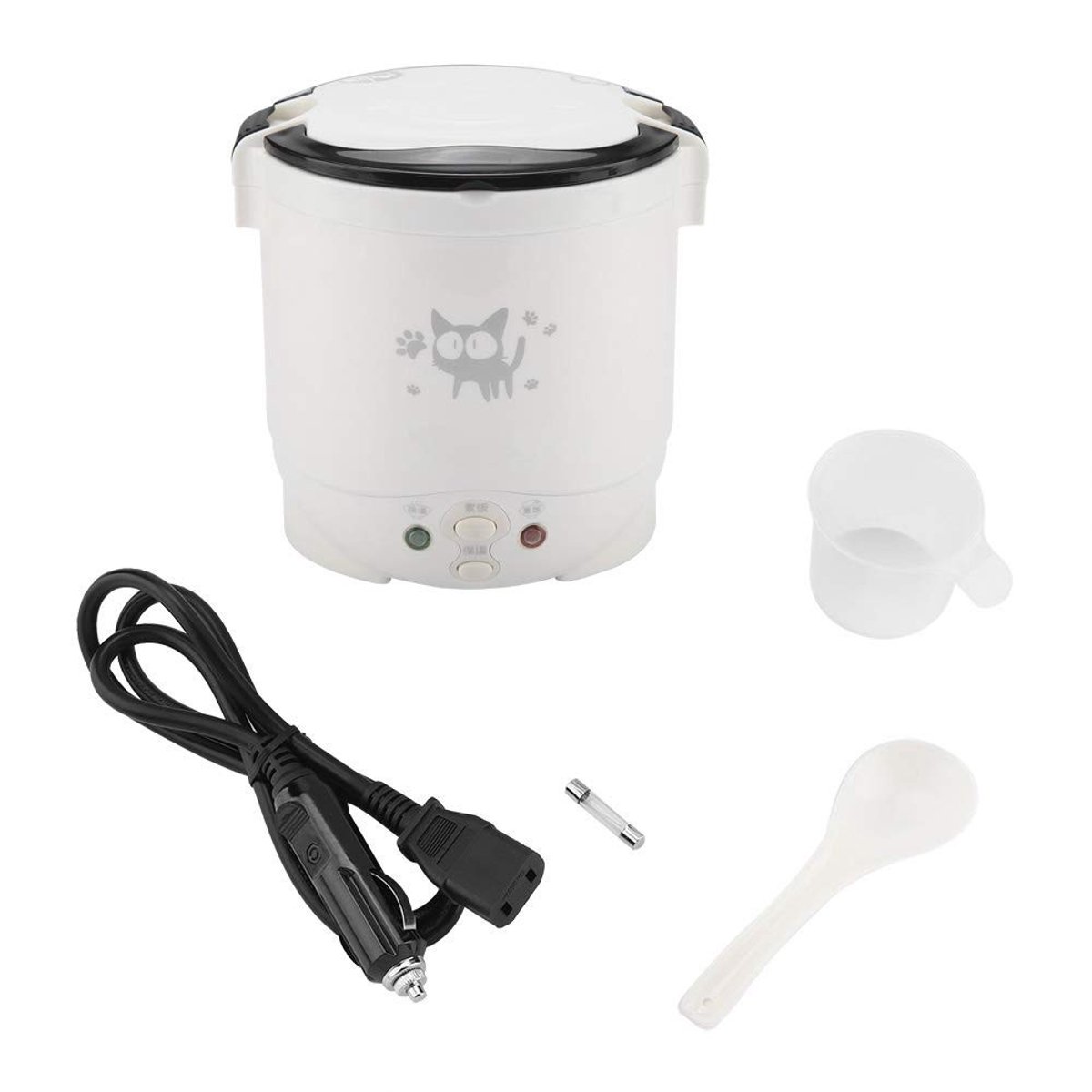 Dailygoody OmGoods Dailygoody Kleine rijstkoker Draagbare reisrijstkoker Verwarmings- en warmhoudfunctie Wit Elektrische lunchbox Geschikt voor auto en