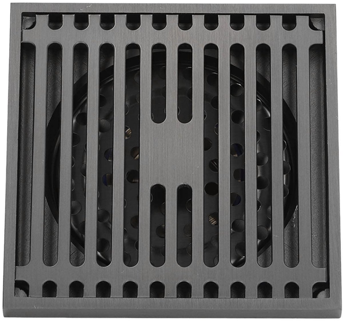 Dailygoody - Vierkante vloerafvoer - Doucheafvoer - Roestvrij staal - Zwart afdeksel - Haarfilter - Geschikt voor badkamer en keuken - 10 x 10 cm