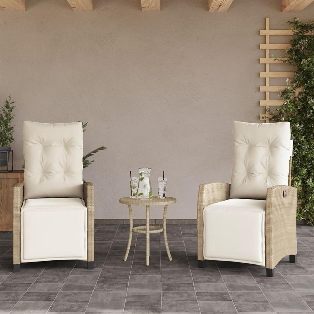 Tuinstoel met voeteneinde - Ligstoel relaxstoel - Buiten ontspannen - Verstelbare rugleuning - 2 stuks - Beige