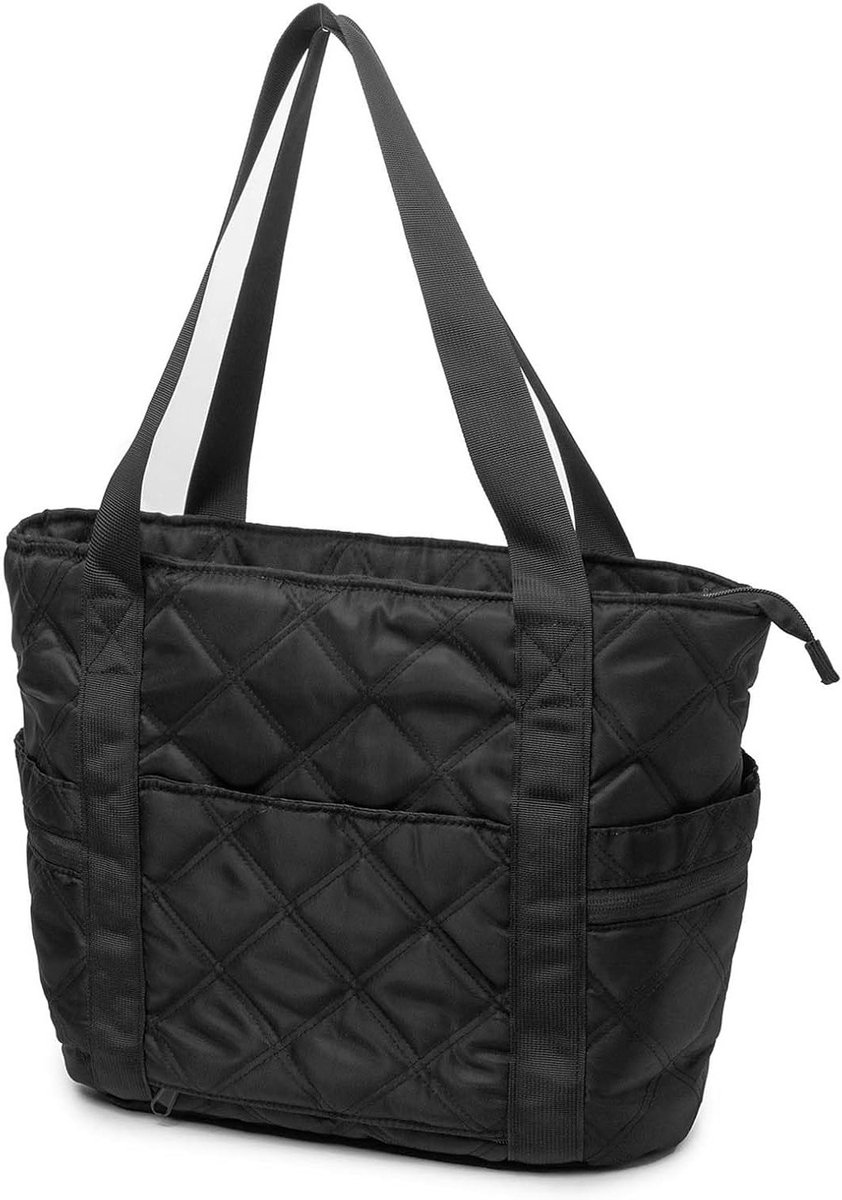 Grote Padded Tas - Dames Shopper Laptop - Veelzijdig Dagelijks Gebruik - Waterafstotend Nylon Materiaal - 39x15.5x31cm - Zwart