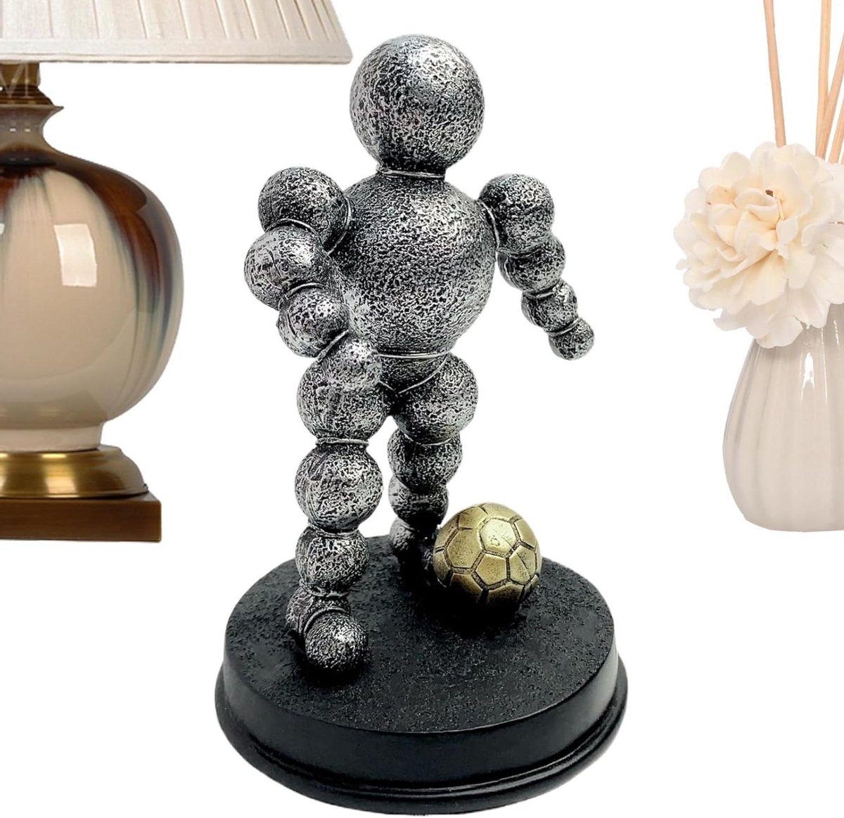 Sporters Beeld - Abstract Figuur - Bureau Decoratie - Hoogsterkte Hars - Niet Gespecificeerd - Voetbal Zilver